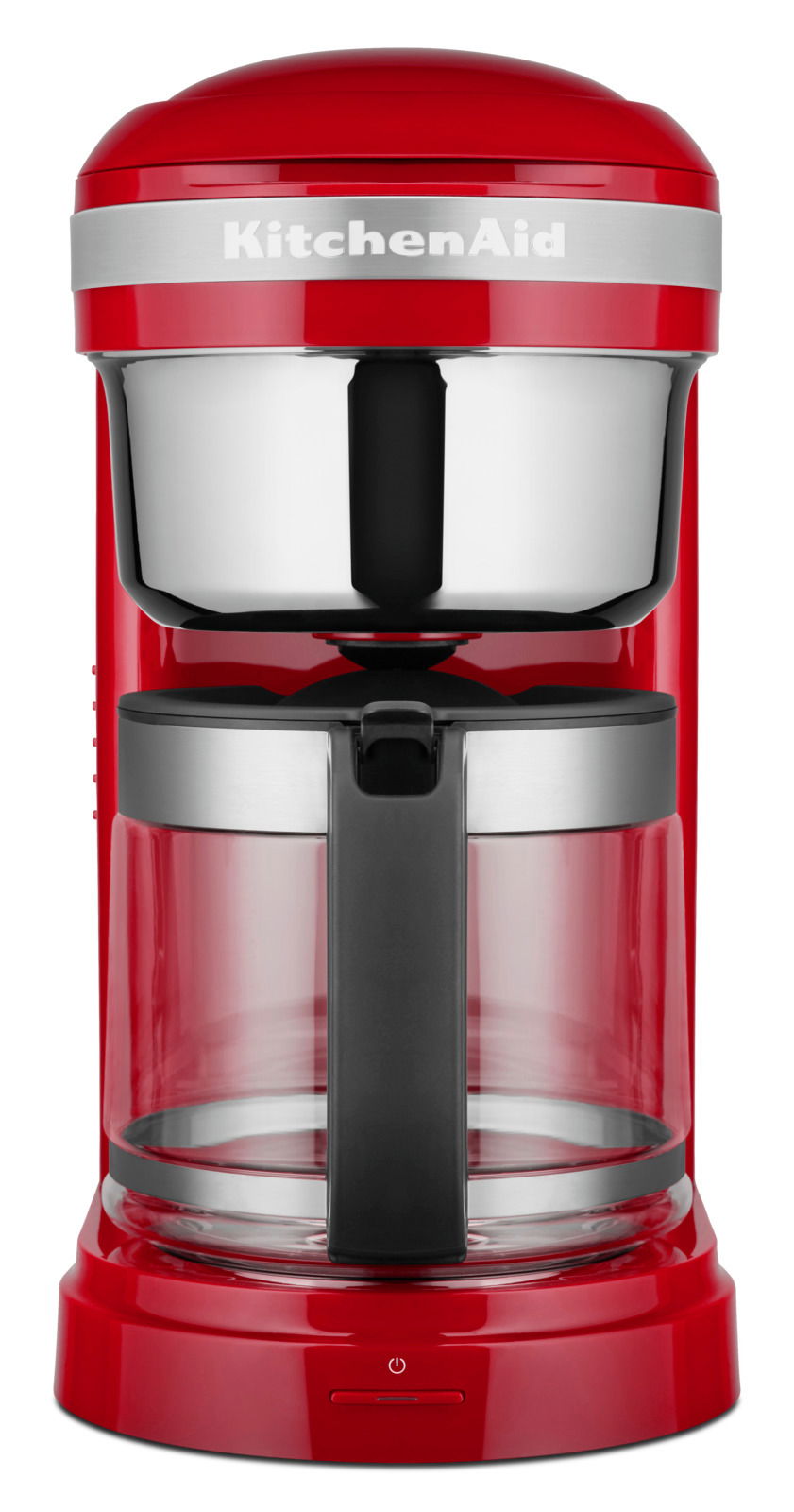 Rote Kaffeemaschine Empire von vorne mit Glaskanne und Edelstahlakzenten