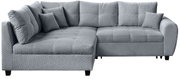 Graues Ecksofa mit mehreren Kissen, Vorderansicht
