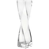 Elegante, klare Solifleurvase Volare 20cm mit verdrehtem Design, frontal abgebildet.