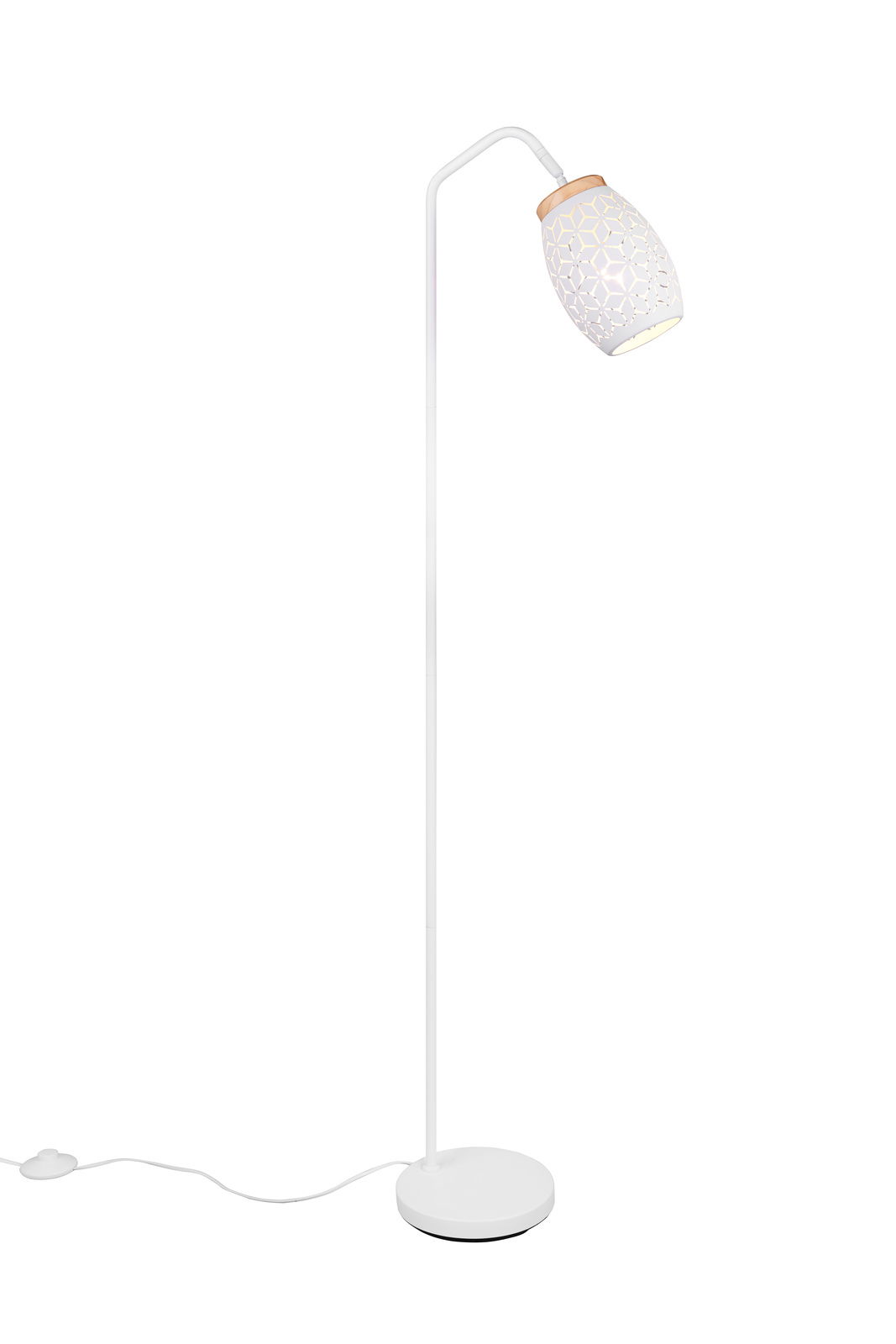 Reality Leuchten Stehleuchte BIDAR Weiße Stehleuchte mit dekorativem Lampenschirm aus geometrischem Muster, seitliche Perspektive