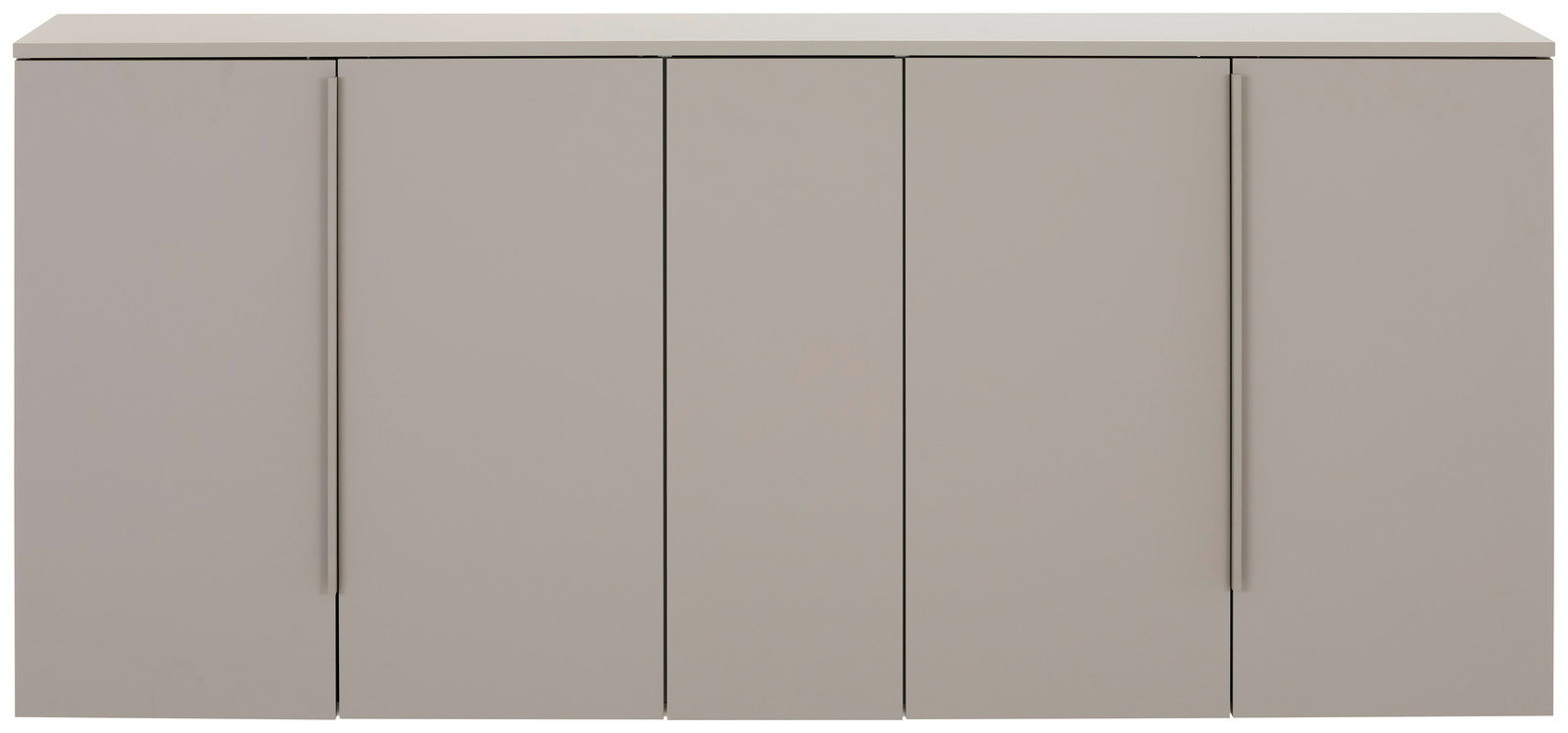 Moderner XL-Hängeschuhschrank in grauer Farbe mit vier Türen, frontal betrachtet.