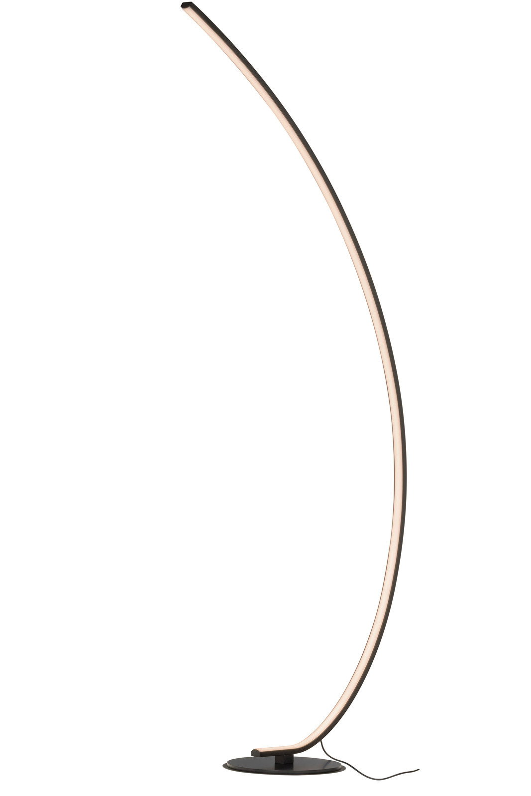 Elegante LED-Stehleuchte mit geschwungenem Design, seitliche Perspektive