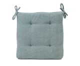 Sitzkissen in Hellblau mit strukturierter Oberfläche und zwei Bändern an den Ecken, Vorderansicht