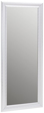 Rechteckiger Spiegel mit weißem, strukturiertem Rahmen, frontal abgebildet.