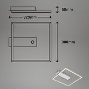 LED-Deckenleuchte mit Sensor, quadratische Form, Maße 320mm x 300mm x 50mm, Seitenansicht und Draufsicht