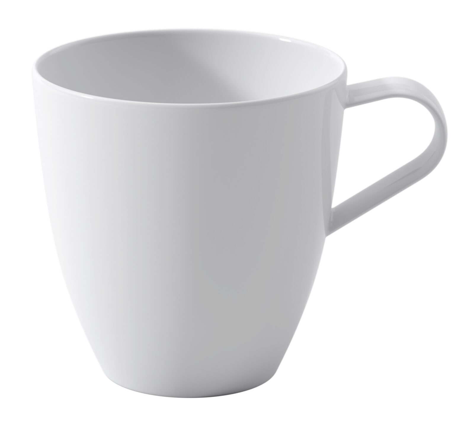 Villeroy & Boch Henkelbecher PURA Weiße, glänzende Keramik-Kaffeetasse mit Henkel, freigestellt; perspektivische Ansicht schräg von vorne mit leichtem Blick von oben