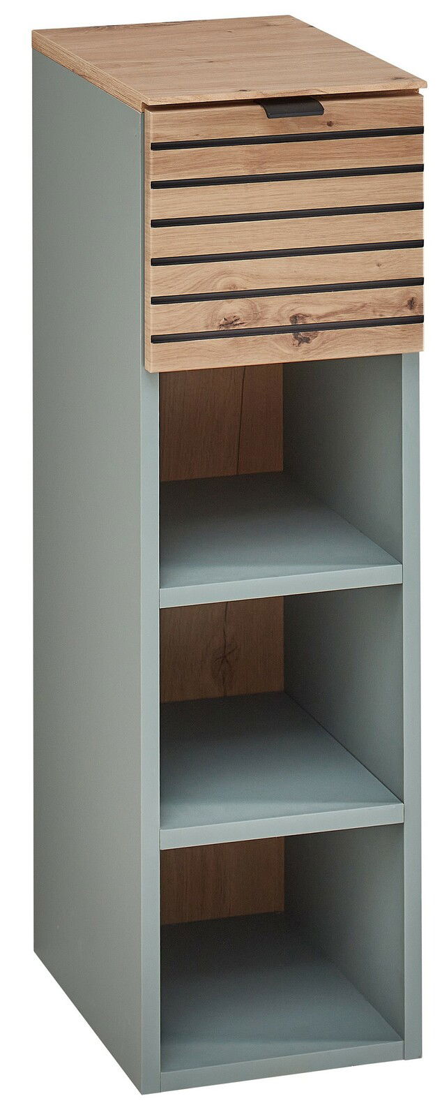 Voleo Hängeregal DIANA Hängeregal Voleo DIANA in Frontansicht mit Holzoptik und grauen Fächern