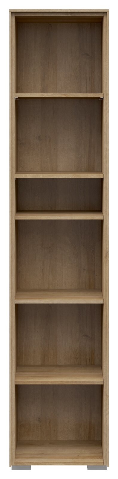 Schmales Aktenregal mit fünf offenen Fächern aus Holz, Frontalansicht