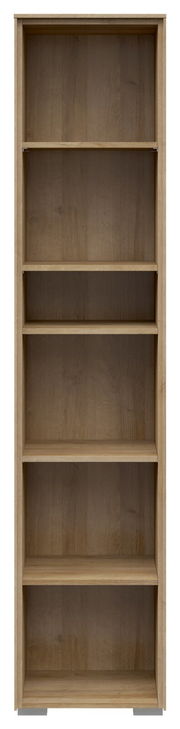 Schmales Aktenregal mit fünf offenen Fächern aus Holz, Frontalansicht