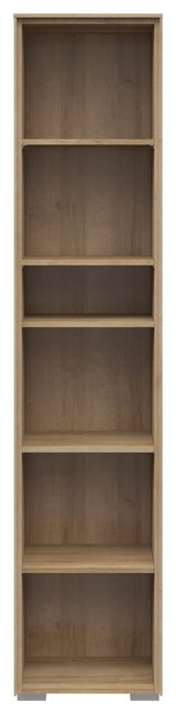 Schmales Aktenregal mit fünf offenen Fächern aus Holz, Frontalansicht