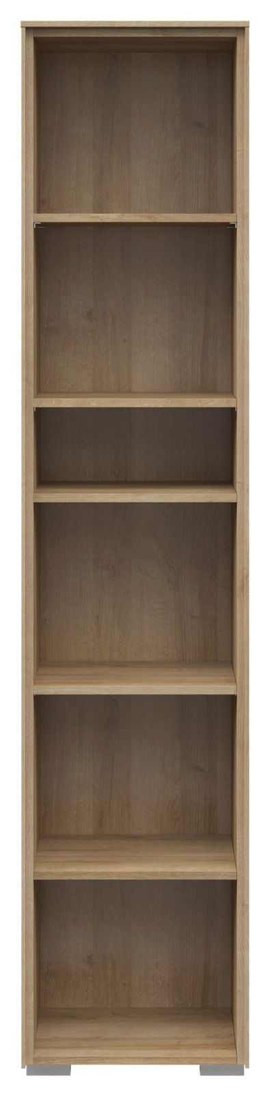 Schmales Aktenregal mit fünf offenen Fächern aus Holz, Frontalansicht