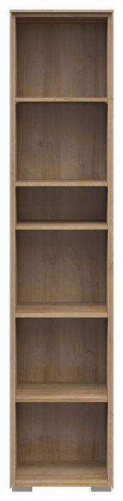 Schmales Aktenregal mit fünf offenen Fächern aus Holz, Frontalansicht