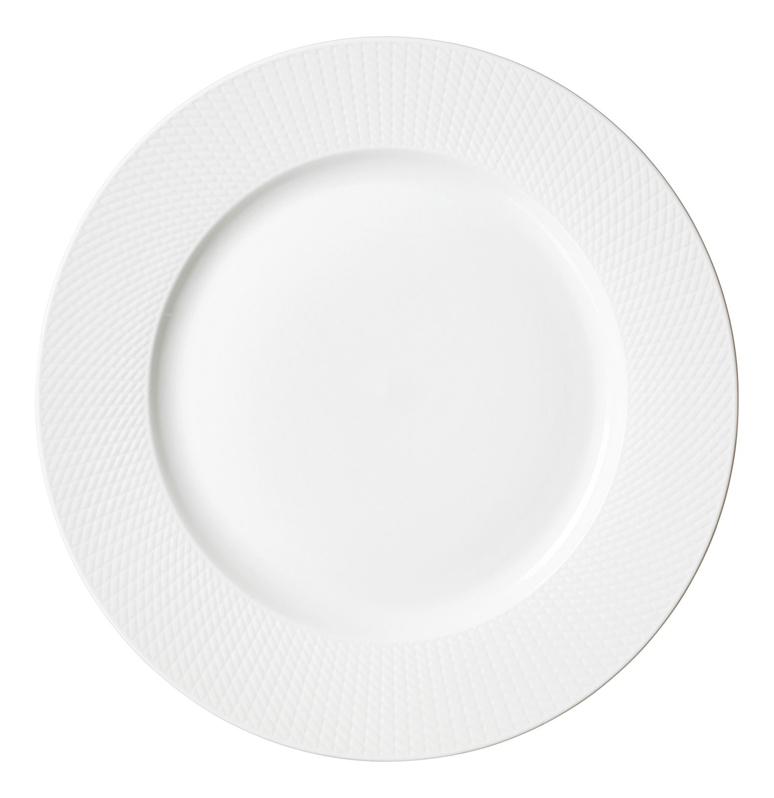 Weißer Beilagenteller mit strukturiertem Rand, Draufsicht