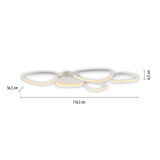 Moderne Deckenleuchte mit organischen Formen, seitliche Perspektive, Maße: 116,5 cm x 56,5 cm x 6,5 cm