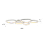 Moderne Deckenleuchte mit organischen Formen, seitliche Perspektive, Maße: 116,5 cm x 56,5 cm x 6,5 cm