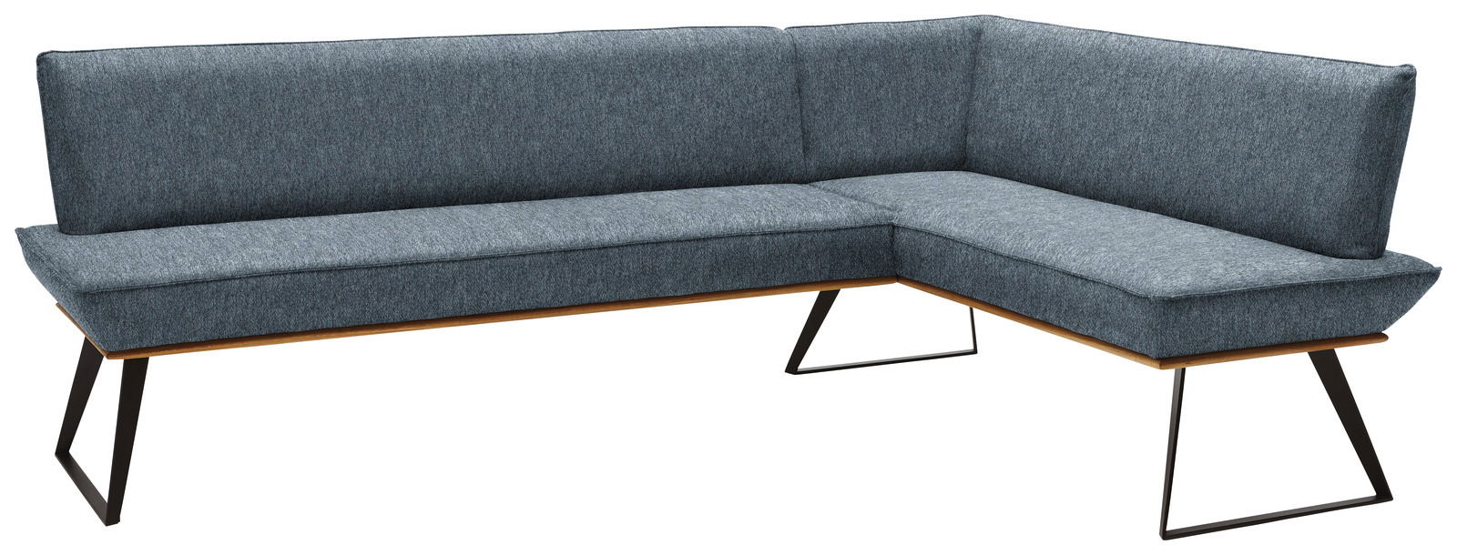 Eckbank in grauem Stoffbezug, moderne Metallbeine, Perspektive von vorne links
