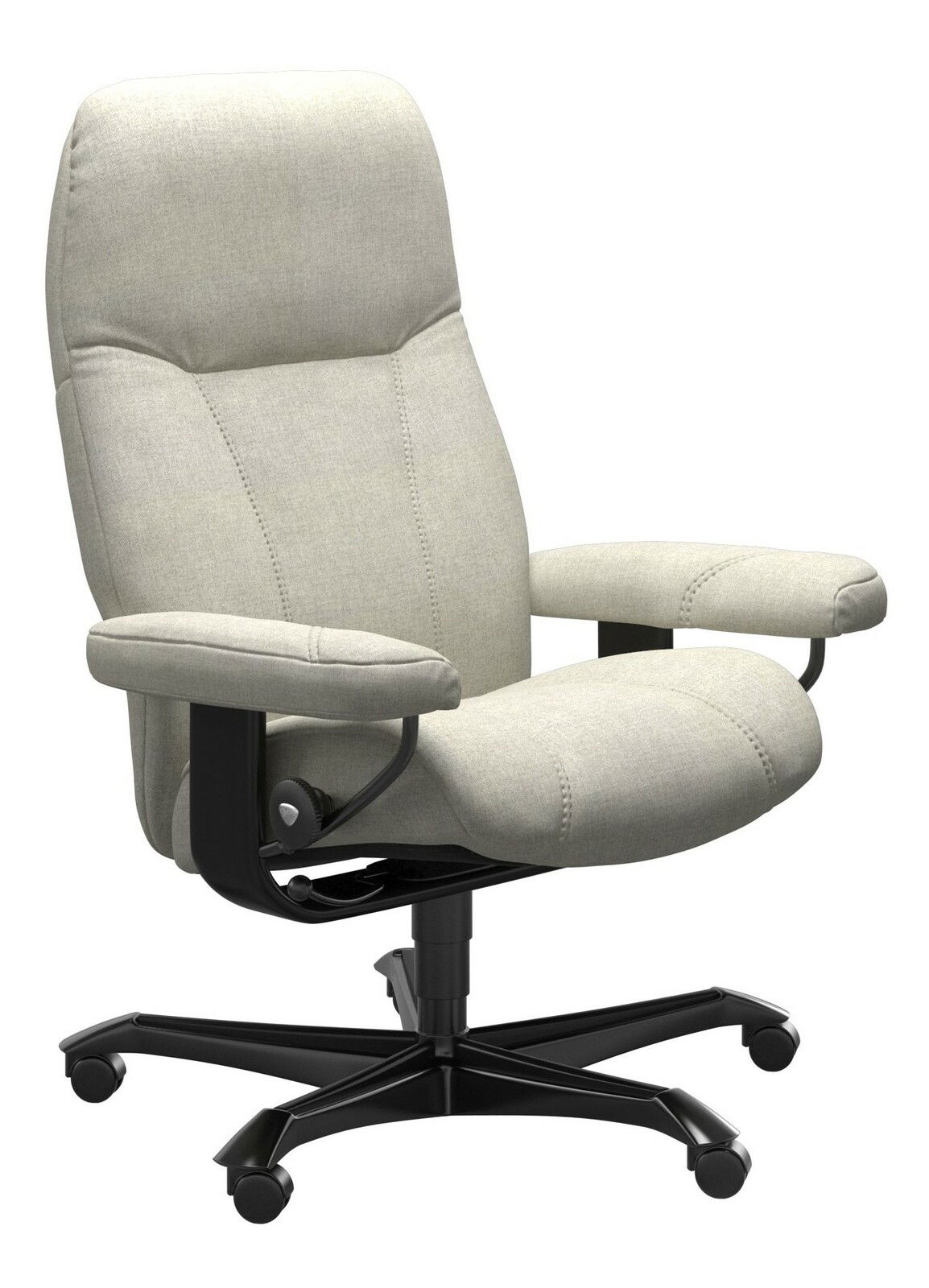 Stressless Chefsessel OFFICE CONSUL Bequemer Chefsessel in hellgrauem Stoff mit hoher Rückenlehne und Armlehnen, seitliche Perspektive