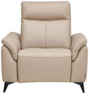 Beiger Ledersessel mit schwarzen Füßen, Frontalansicht