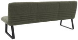 Rückansicht einer grünen Sitzbank mit Metallbeinen, 221 cm lang