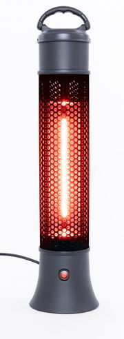 Infrarot-Standheizstrahler mit rotem Leuchteffekt, frontal abgebildet.