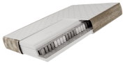 3D doorsnede van een hybride matras met pocketveren en schuimlagen, schuin van bovenaf (driekwartperspectief)