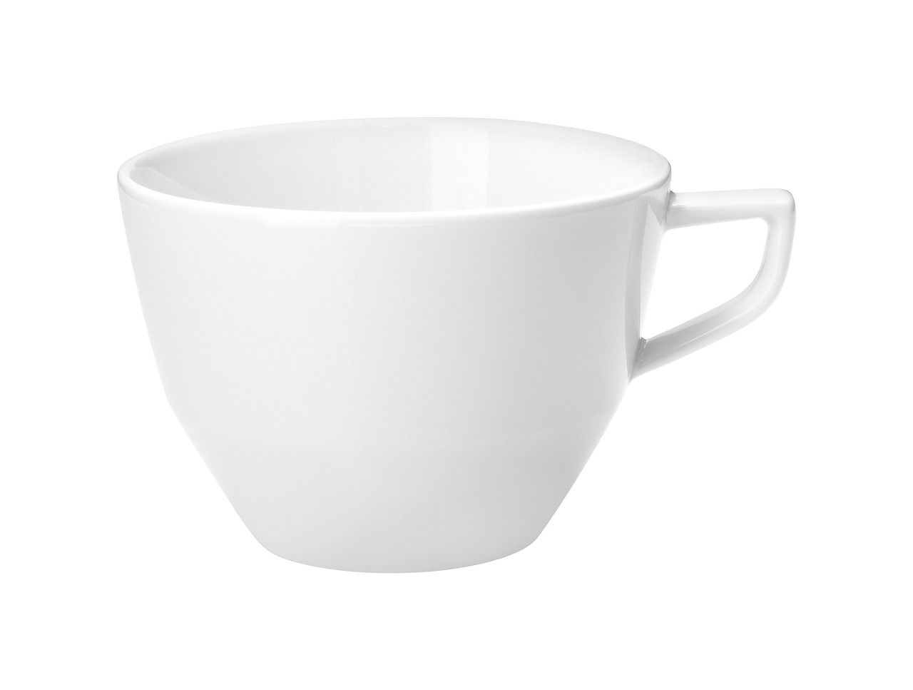 Weiße Tasse mit Henkel, seitliche Perspektive