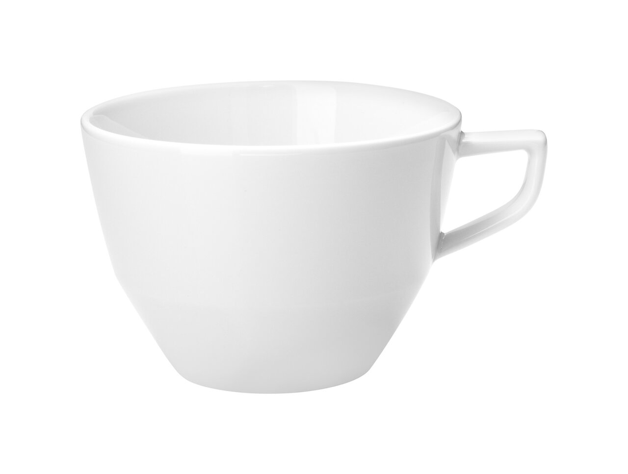Weiße Tasse mit Henkel, seitliche Perspektive