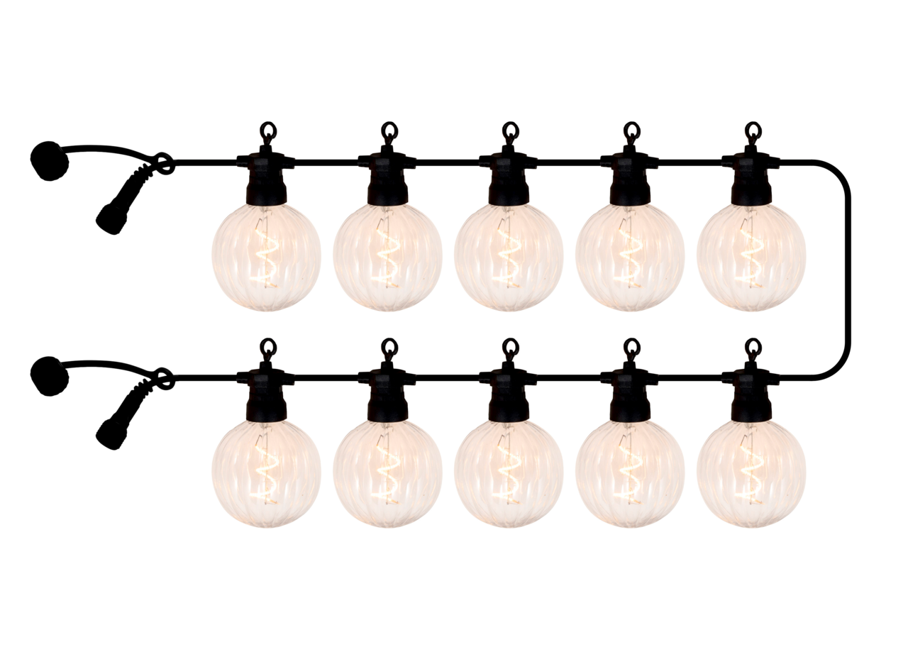 Sirius Outdoor LED-Lichterkette 10m 10 LED`s Erweiterung LUKE Lichterkette mit 10 klaren LED-Glühbirnen, frontal betrachtet