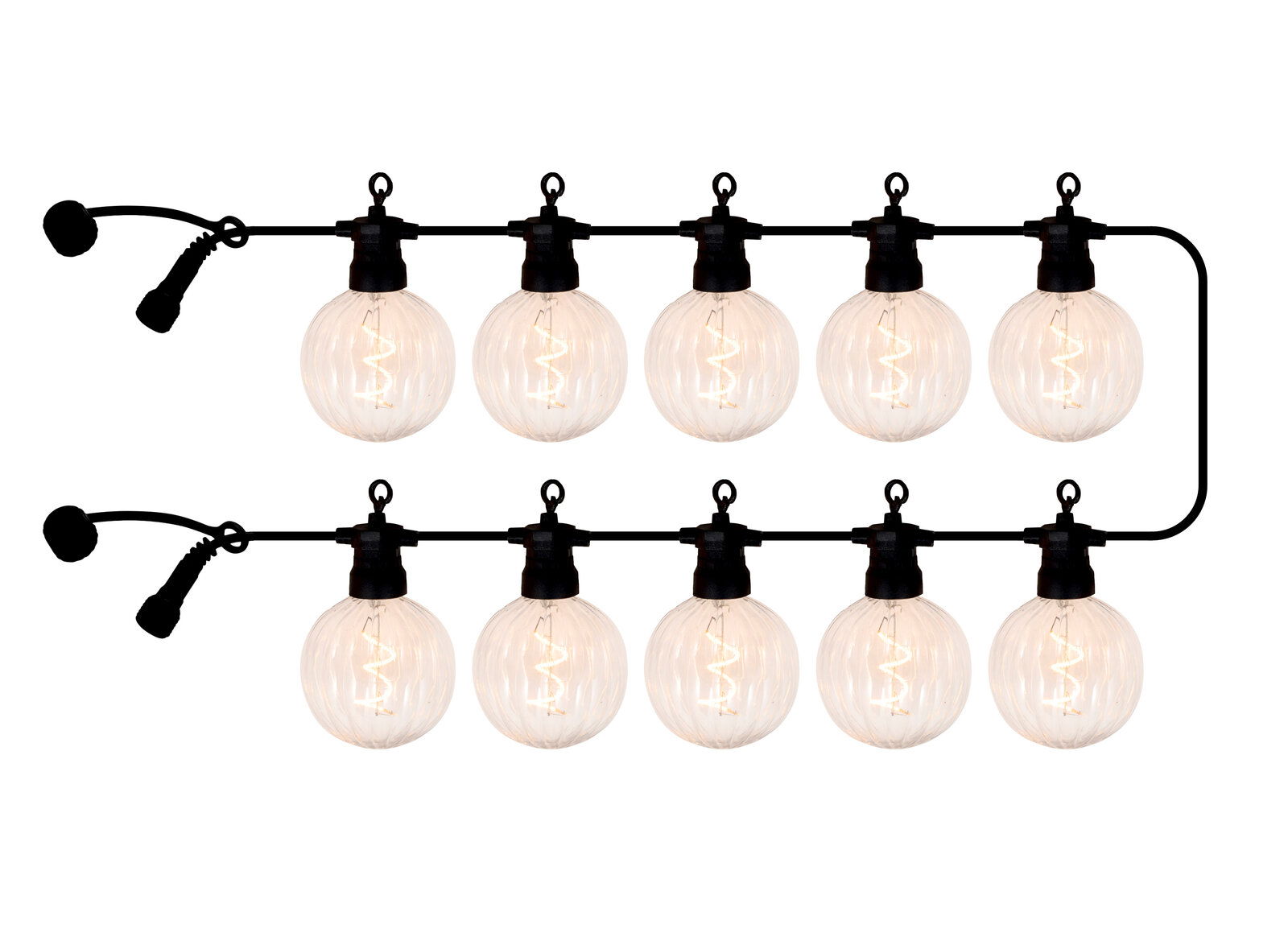 Sirius Outdoor LED-Lichterkette 10m 10 LED`s Erweiterung LUKE Lichterkette mit 10 klaren LED-Glühbirnen, frontal betrachtet