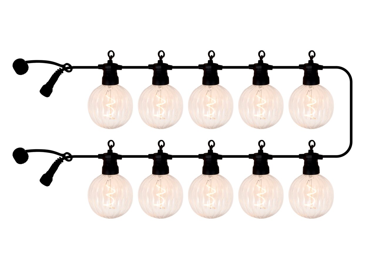 Sirius Outdoor LED-Lichterkette 10m 10 LED`s Erweiterung LUKE Lichterkette mit 10 klaren LED-Glühbirnen, frontal betrachtet