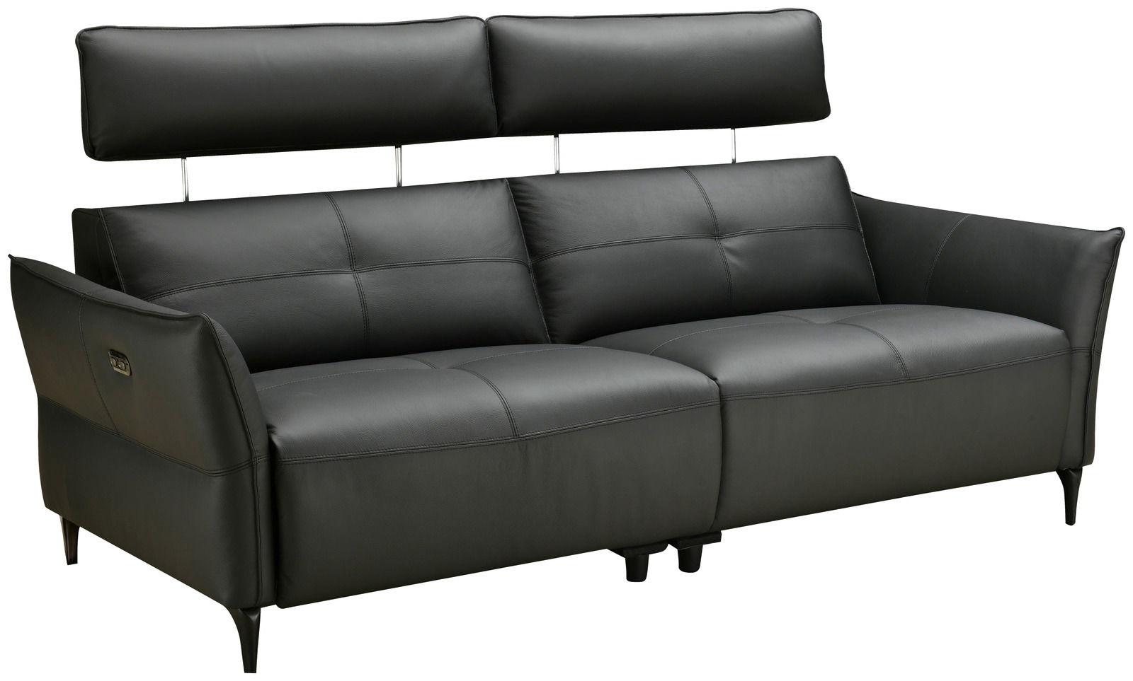 Schwarzes Ledersofa mit verstellbarer Kopfstütze, seitlicher Perspektive