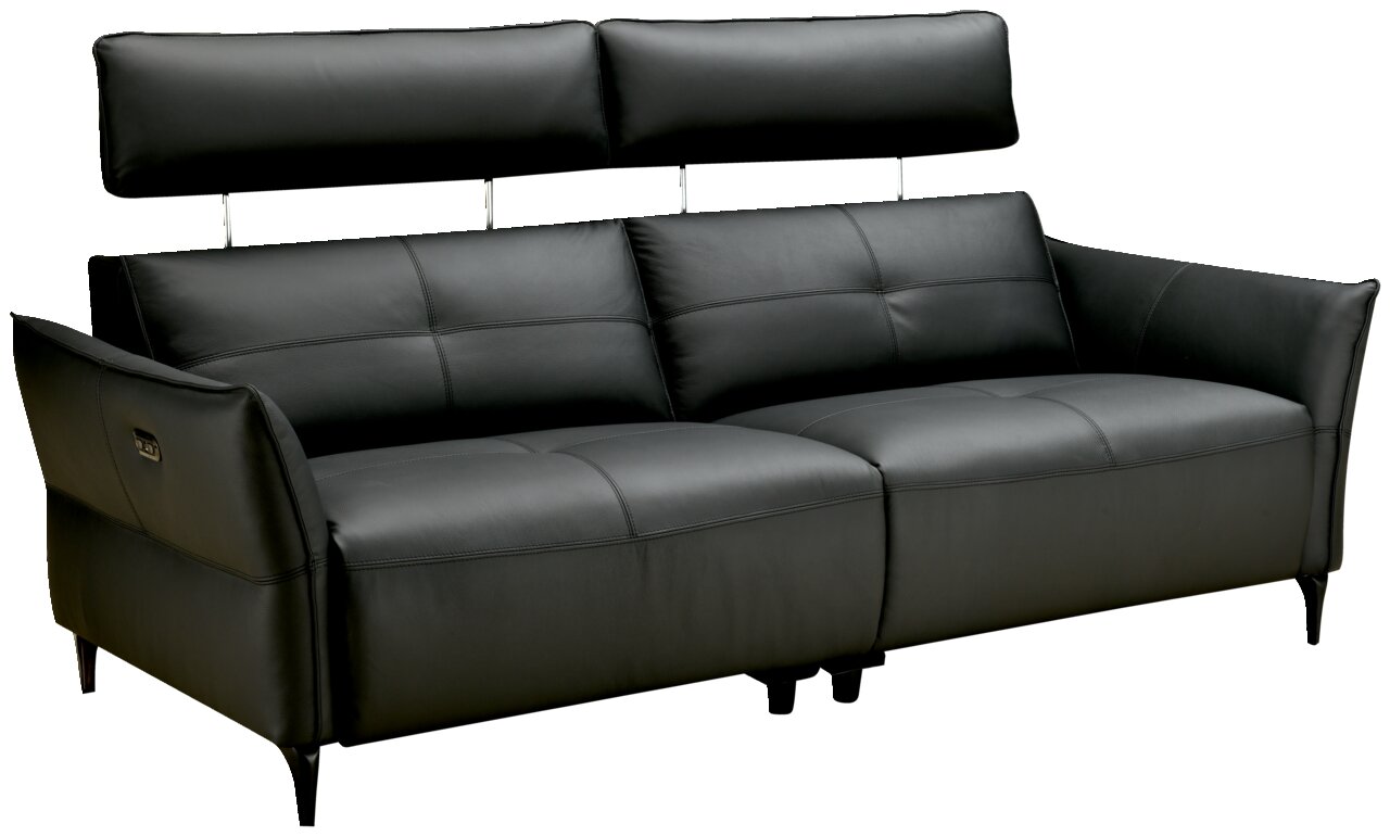 Schwarzes Ledersofa mit verstellbarer Kopfstütze, seitlicher Perspektive