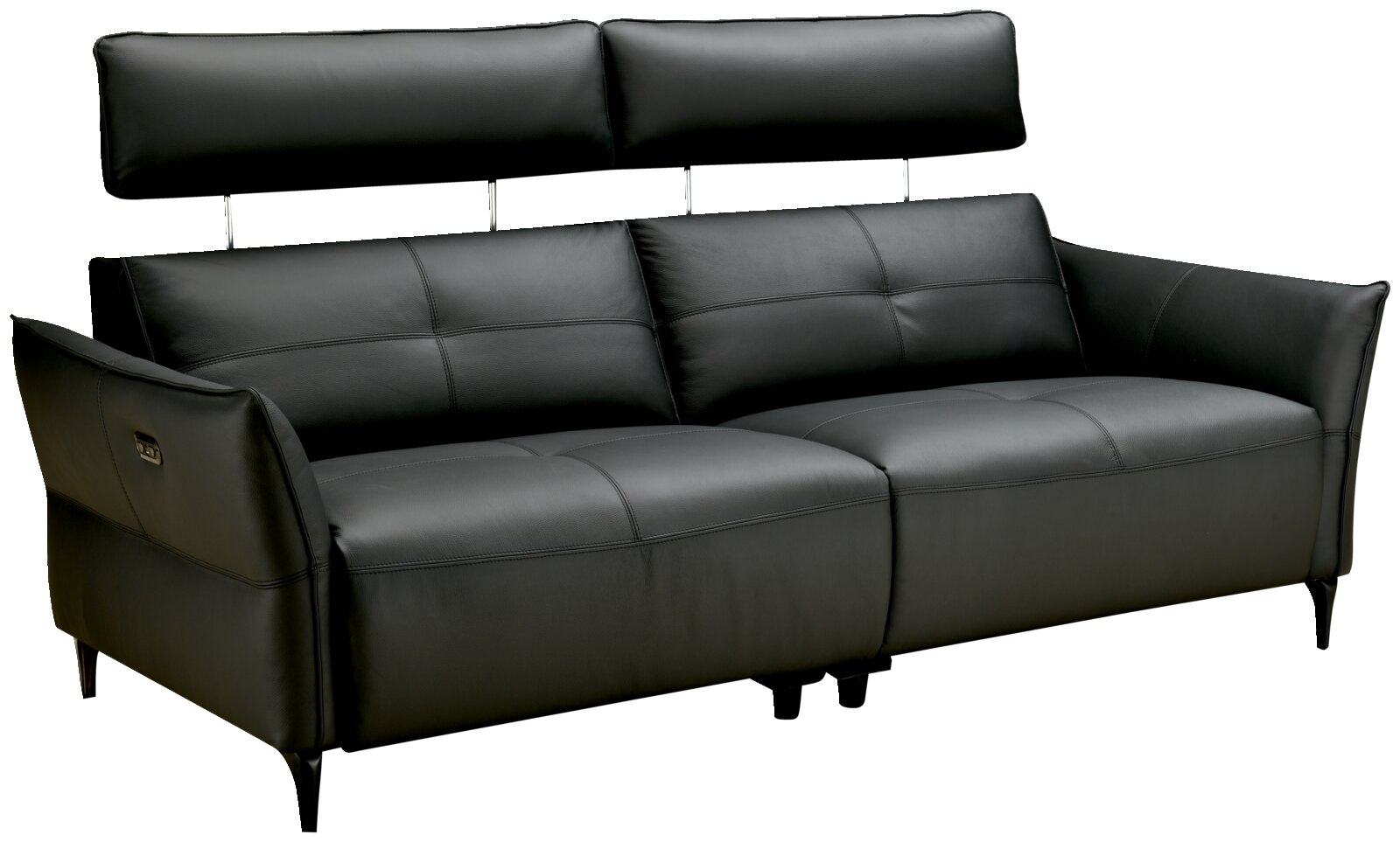 Schwarzes Ledersofa mit verstellbarer Kopfstütze, seitlicher Perspektive