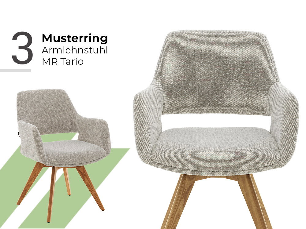 Beiger Armlehnstuhl MR Tario mit strukturierter Polsterung und Holzgestell im modernen Design