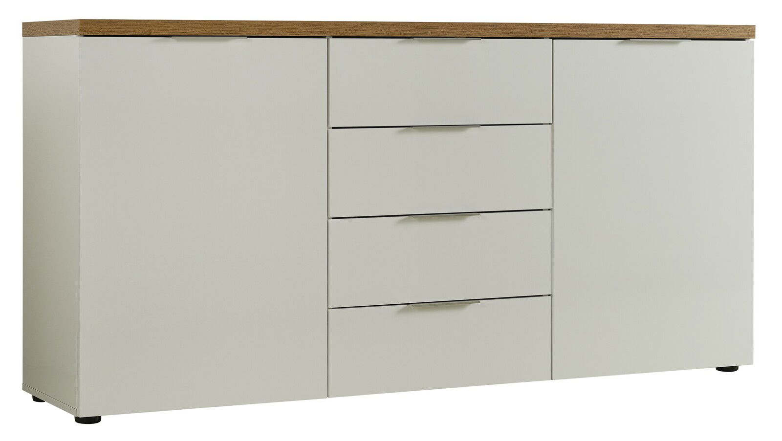 XORA Sideboard IDEA Modernes Sideboard mit weißer Front und Holzoberfläche, frontal betrachtet.
