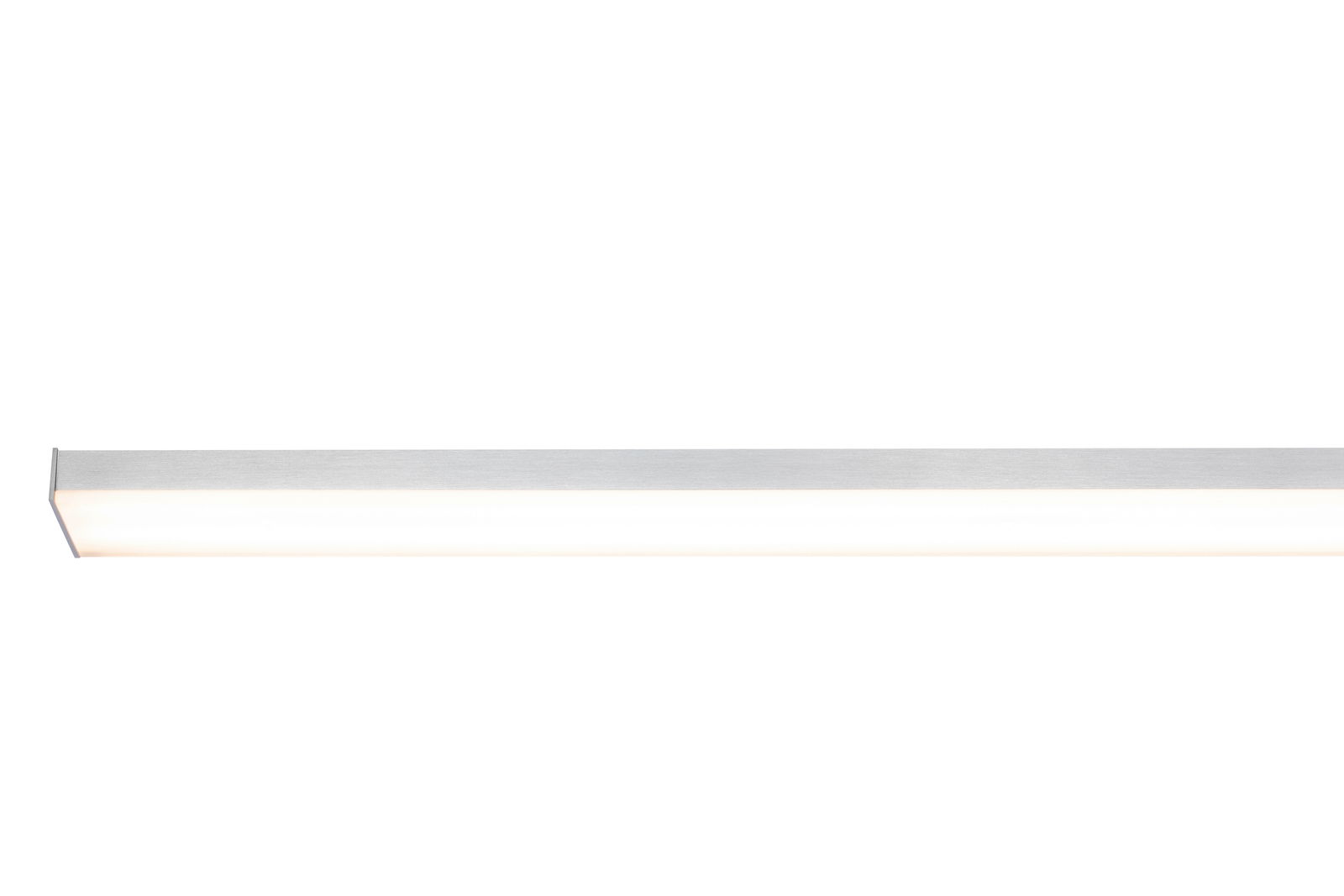 Moderne LED-Hängeleuchte in seitlicher Perspektive, schlankes Design in Silber.