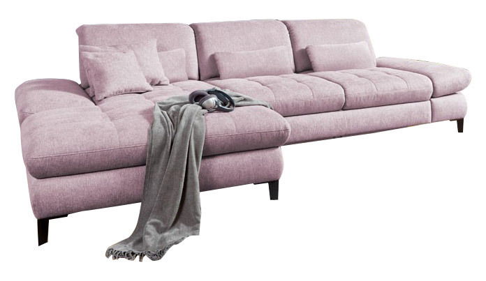 Rosa Rundecke (L) mit Kissen und Decke, seitliche Perspektive