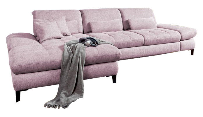 Rosa Rundecke (L) mit Kissen und Decke, seitliche Perspektive