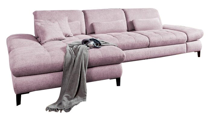 Rosa Rundecke (L) mit Kissen und Decke, seitliche Perspektive