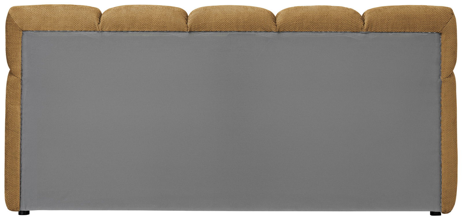 Rückansicht eines Polsterbettgestells mit grauer und beiger Polsterung