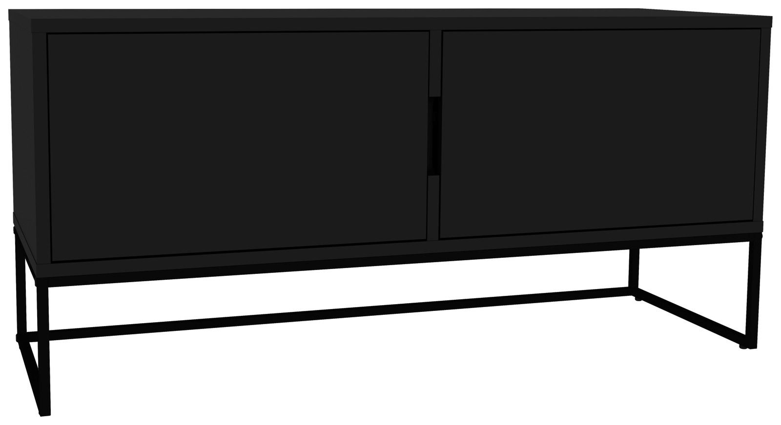 Schwarzes TV-Lowboard mit zwei Türen, seitliche Perspektive