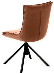 Moderner Stuhl in braunem Stoff mit schwarzem Metallgestell, Rückansicht