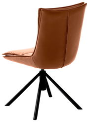 Moderner Stuhl in braunem Stoff mit schwarzem Metallgestell, Rückansicht