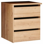 Holzfarbener Schubladen-Container mit drei Schubladen, seitliche Perspektive