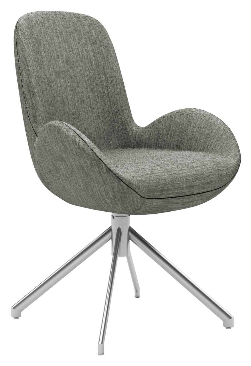 Musterring Fauteuil MR HELVIN Moderner Armlehnstuhl mit grauem Stoffbezug und Metallgestell, seitliche Perspektive