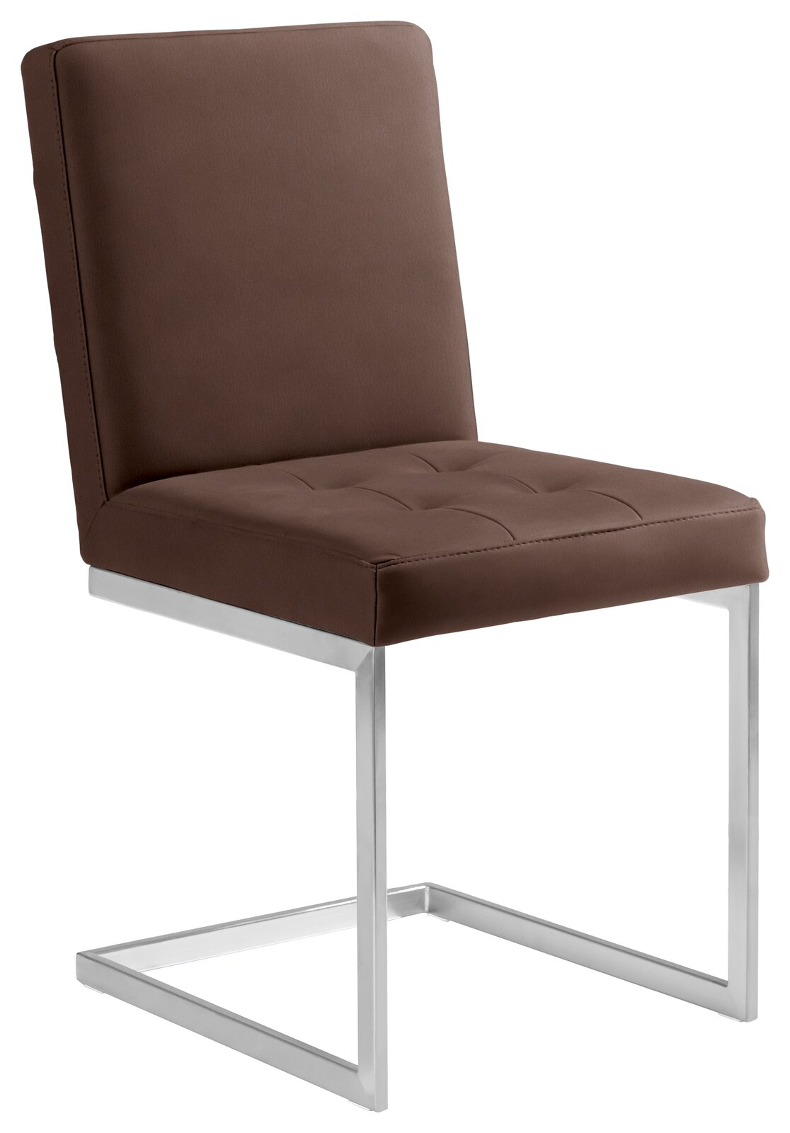 Brauner Freischwinger-Stuhl mit Metallgestell, seitliche Perspektive