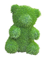 Grüner Bär aus künstlichem Gras, frontalansicht, klein, für den Garten geeignet.