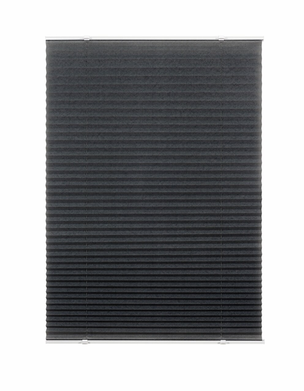 Schwarzes Plissee, gefädelt, 100x130cm, Frontalansicht