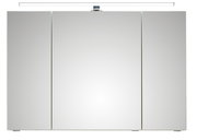 Moderner Spiegelschrank mit drei Türen und integrierter Beleuchtung, Frontalansicht.