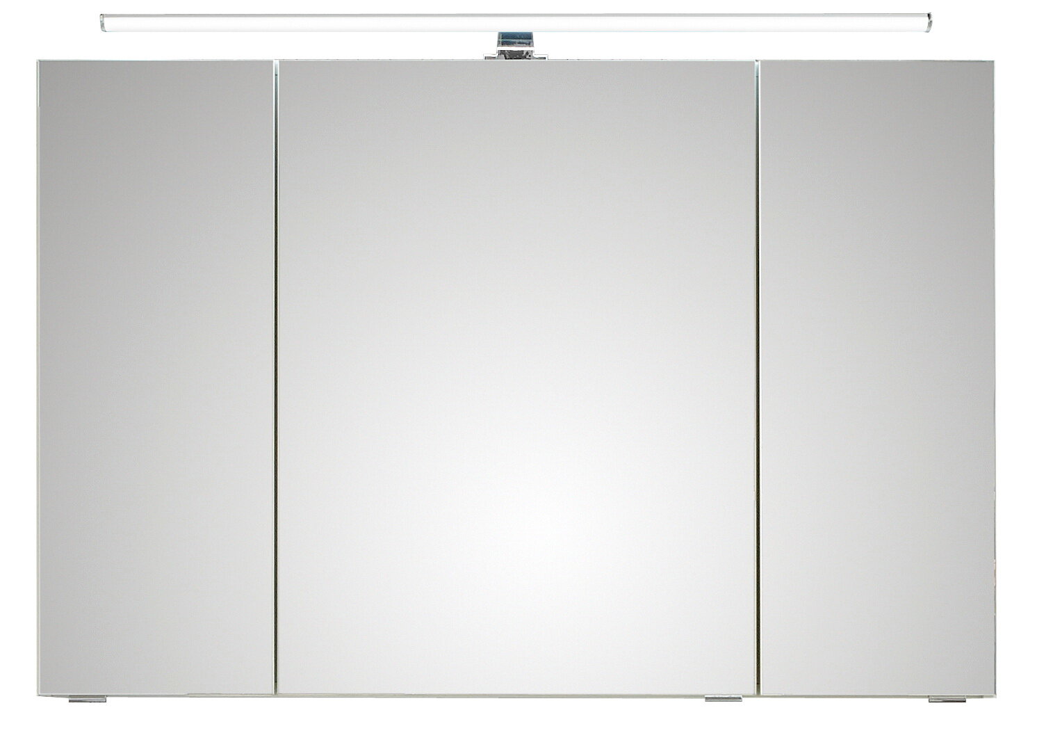 Moderner Spiegelschrank mit drei Türen und integrierter Beleuchtung, Frontalansicht.